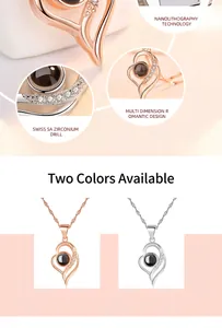 Heart-shaped S925 silver projection necklace with 5A zirconium in rose gold and silver