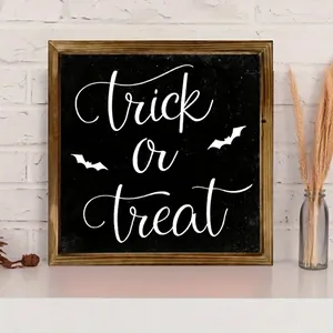 Halloween Trick or Treat wooden framed plaque decor for wall or tabletop display