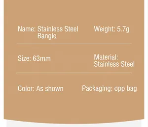 Detailed specification sheet for stainless steel open heart bangle