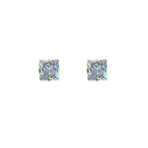 S925 sterling silver stud earrings with square princess-cut sparkling stones