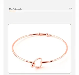 Detailed view of a rose gold stainless steel heart shaped adjustable bangle for women