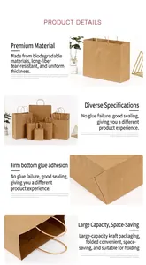 Detail macro shots of biodegradable brown kraft paper bags with durable twisted handles