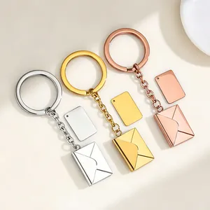 Set of creative envelope keychains in silver gold and rose gold for DIY engraving