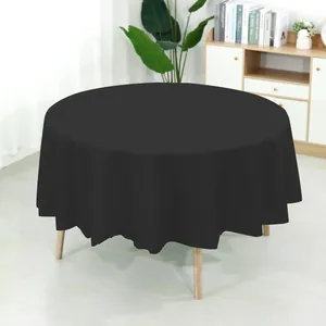 Solid black round disposable PEVA tablecloth for parties, oil-proof and waterproof cover