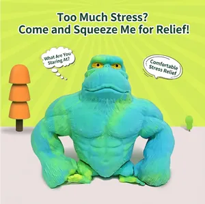 Vue détaillée de face d'un jouet anti-stress gorille musclé vert vif