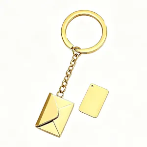Creative gold envelope keychain with DIY engravable tag for couple anniversary gift