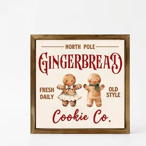 Christmas gingerbread wooden painting 20x20cm wall decor plaque