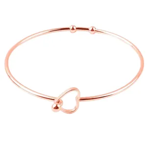 Elegant minimalist rose gold stainless steel heart shaped open bangle with bead accents