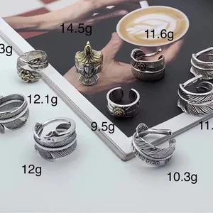 Collection of vintage S925 sterling silver Indian feather and eagle open rings for men and women