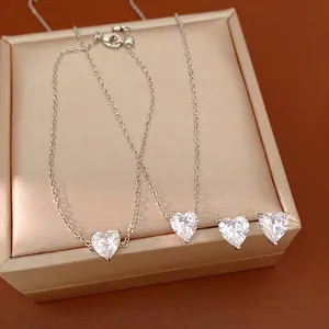 Minimalist Copper Heart Pendant Necklace Zirconia Earrings Bracelet For Women Fashion Jewelry Accessories Gift