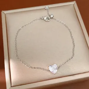 Minimalist silver heart necklace with sparkling heart-shaped cubic zirconia in gift box
