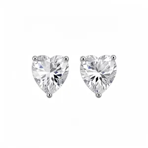 Elegant heart-shaped stud earrings with brilliant cubic zirconia on a white background