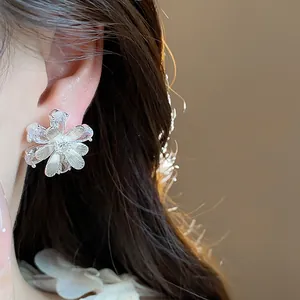 Funkelnde Zirkon-Blumenohrstecker mit Silbernadeln im eleganten französischen Design