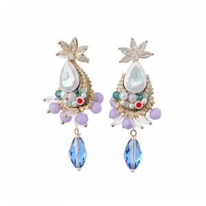 Vintage palace style gold-tone stud earrings with zircon crystals and purple beads