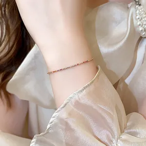 Luxury 18K Gold Plated Copper Bracelet For Women Multicolor Zirconia Adjustable Slider Rainbow Tennis Bracelet Jewelry