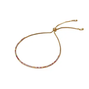 Elegant 18k gold plated multicolored CZ adjustable drawstring bolo bracelet for women