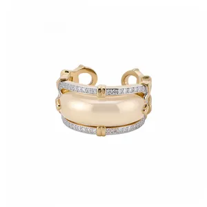 Luxury gold-plated open ring featuring pavé zircon accents and a sculptural square design
