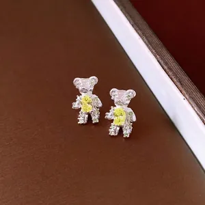 Premium zircon bear stud earrings with S925 silver needles in exquisite vintage design