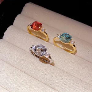 Square Zirconia Open Ring Women Exquisite Adjustable Gold Silver Plated Copper Ring Luxury Niche Design Jewelry Gift