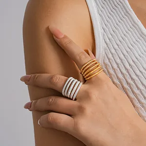 Anillos de espiral de varias capas bañados en oro de 18k, joyería de moda para mujer