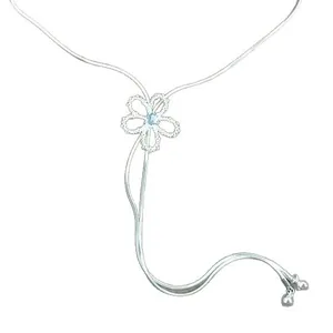 Elegant silver snake chain necklace featuring a cutout flower pendant with blue zircon