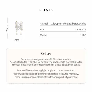 Detailed technical specifications and dimensions for white floral tassel pearl earrings