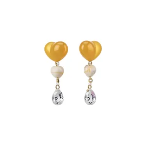Elegant heart and teardrop resin dangle earrings with faceted crystal pendants gold