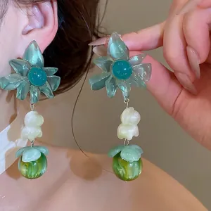 Summer Sweet Flower Pendant Drop Earrings Beach Resort Style Resin Floral Jewelry With Silver Earring Post For Women