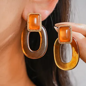 Retro Harz Geometrische Quadratische Ovale Ohrhänger Mit Silber Ohrringpfosten Maillard Stil Vintage Schmuck Für Damen Geschenk