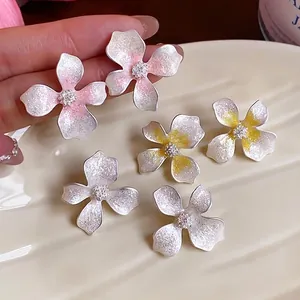 Floral Stud Earrings For Women 925 Sterling Silver Post Copper Drip Oil Flower Earrings Fresh Sweet Aesthetic Jewelry