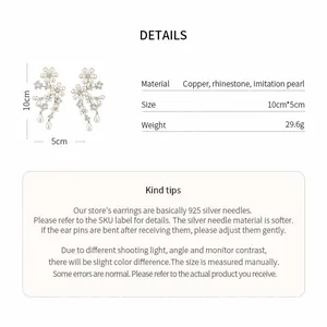 Detailed specifications of French court style pearl flower earrings with sizes