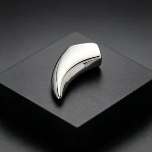 Detailed macro view of a polished silver stainless steel wolf fang pendant for men