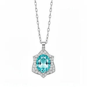 Elegant silver star pendant necklace with oval blue gemstone and sparkling cubic zirconia