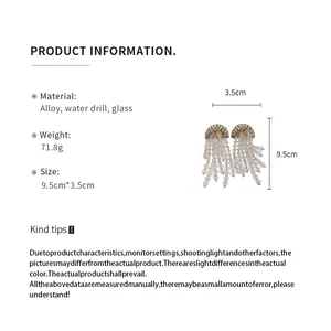 Detailed product specifications of silver needle crystal tassel drop earrings in English