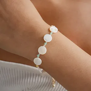 Bohemian Round Shell Glass Beaded Bracelet For Women Geometric Colorful Beads Alloy Golden Chain Adjustable Jewelry Accessories