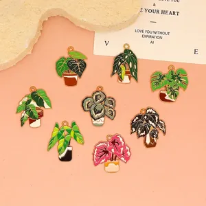 INS Stil Legierung Emaille Pflanze Charms Für DIY Schmuckherstellung Monstera Bananenblatt Kaktus Anhänger Für Schlüsselanhänger Halskette Bastelzubehör