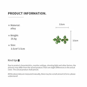 Detailed product specifications for green oil-drop flower earrings with 3.5cm dimensions