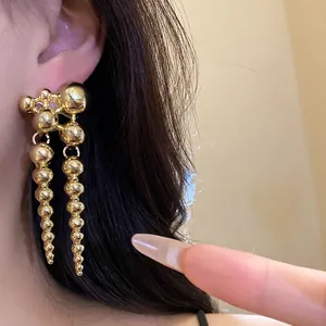 Elegant gold beaded drop earrings with vintage minimalist design for fashion women