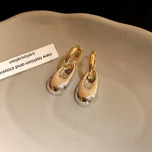 Elegant vintage minimalist gold and silver wrinkled water drop pendant hoop earrings for women