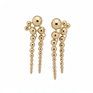 Elegant vintage gold spherical drop earrings with minimalist multi-beaded design