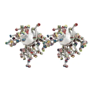 Handcrafted irregular silver stud earrings featuring vibrant colorful glass sequin clusters