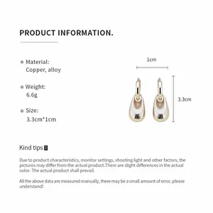 Product information card for vintage water drop earrings showing size and material details