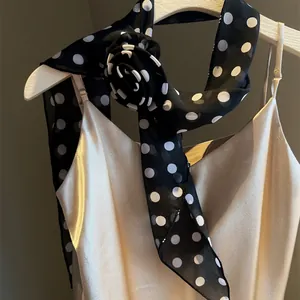 Retro Polka Dot Chiffon Flower Scarf Necklace Fashion Elegant Handmade Fabric Sweater Chain For Women Decorative Neckwear