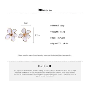 Detailed material and size specifications for white enamel flower stud earrings