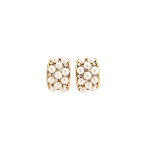 18k gold plated hoop earrings with cat eye stones and sparkling zircons for women.