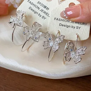 Luxury Copper Zirconia Hollow Butterfly Flower Earrings With 925 Sterling Silver Earring Post Fashion Jewelry For Women