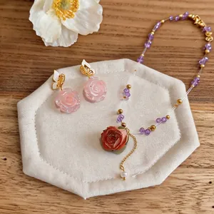 Elegant handmade beaded rose necklace and butterfly flower earring jewelry set for women