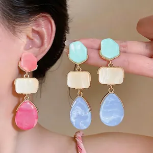 Orecchini a Bottone in Resina Dopamina Coreana a Goccia d'Acqua Geometrici Perno in Argento Sterling 925 Gioielli di Moda