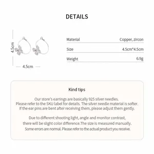 Detailed specifications of zircon hollow butterfly hoop earrings with 925 silver needles