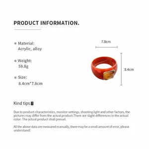 Detailed product specifications and size dimensions for the geometric acrylic bangle.
